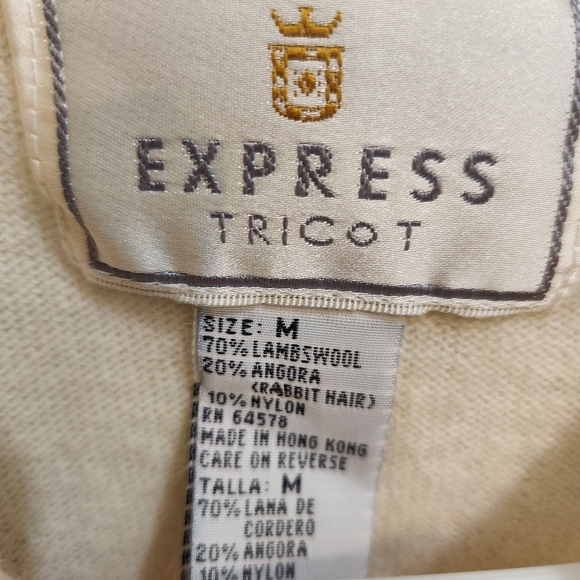 Express Tricot Lambswool/Angora Cardigan with Embellished Neckline Size Medium - Picture 9 of 13